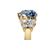 Solitaire Engagement Ring Setting for Fancy Blue Heart-Shaped Center with Marquise Flower Shoulders and Prong Head in Yellow Gold