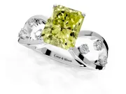 Solitaire Engagement Ring Setting for Fancy Yellow Radiant Cut Center with Criss-Cross Accent Band and Prong Head in White Gold