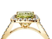 Halo Engagement Ring Setting for Fancy Yellow Princess Cut Center with Raised Halo, Pave Band and Prong Head in Yellow Gold