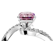 Solitaire Engagement Ring Setting for Fancy Pink Radiant Cut Center with Pave Bypass Swirl Band and Prong Head in Platinum