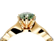 Solitaire Engagement Ring Setting for Fancy Green Pear-Shaped Center with Carved Leaf Shoulders and Prong Head in Yellow Gold