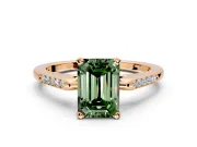 Solitaire Engagement Ring Setting for Fancy Green Emerald Cut Center with Channel Accents and Prong Head in Rose Gold