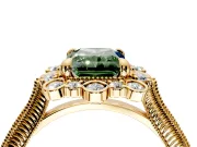 Milgrain Halo Engagement Ring Setting for Fancy Green Radiant Cut Center with Bezel Point Accents and Prong Head in Yellow Gold