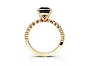 Solitaire Engagement Ring Setting for Fancy Black Princess Cut Center with Alternating Size Accents and Prong Head in Yellow Gold