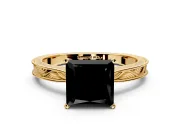Solitaire Engagement Ring Setting for Fancy Black Princess Cut Center with Engraved Milgrain Band and Prong Head in Yellow Gold