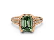 Solitaire Engagement Ring Setting for Fancy Green Emerald Cut Center with Accented Split Shank and Prong Head in Rose Gold