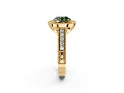 Milgrain Halo Engagement Ring Setting for Fancy Green Round Cut Center with Pave Band and Prong Head in Yellow Gold