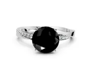 Side Accent Engagement Ring Setting for Fancy Black Round Cut Center with Accent Shoulders and Prong Head in White Gold
