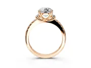 Paired Accent Engagement Ring Setting for Round Cut Center with Pave Band and Prong Head in Rose Gold