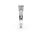 3 Stone Engagement Ring Setting for Fancy Blue Princess Cut Center with Raised Basket Heads and Prong Head in Sterling Silver