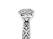 Solitaire Engagement Ring Setting for Cushion Cut Center with Milgrain X Pattern Band and Prong Head in Sterling Silver