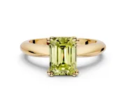 Solitaire Engagement Ring Setting for Fancy Yellow Emerald Cut Center with Reverse Tapered Band and Prong Head in Yellow Gold