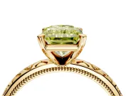 Solitaire Engagement Ring Setting for Fancy Yellow Radiant Cut Center with XO Engraved Band and Prong Head in Yellow Gold