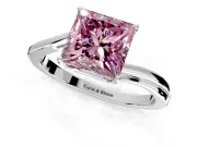 Solitaire Engagement Ring Setting for Fancy Pink Princess Cut Center with Plain Bypass Twist Band and Prong Head in Platinum