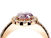 Pave Halo Engagement Ring Setting for Fancy Pink Oval Center with Single Row Pave Band and Prong Head in Rose Gold
