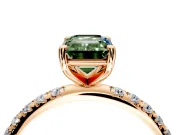 Solitaire Engagement Ring Setting for Fancy Green Emerald Cut Center with Micro Pave Band and Prong Head in Rose Gold