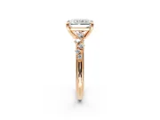 Solitaire Engagement Ring Setting for Radiant Cut Center with Trailing Leaf Accent Band and Prong Head in Rose Gold