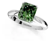 Solitaire Engagement Ring Setting for Fancy Green Radiant Cut Center with Reverse Tapered Band and Prong Head in Sterling Silver