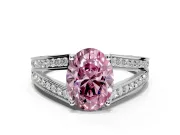 Split Shank Engagement Ring Setting for Fancy Pink Oval Center with Pave Split Shank and Prong Head in Sterling Silver
