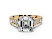 Solitaire Engagement Ring Setting for Asscher Cut Center with Round Cut Channel Band and Prong Head in Yellow Gold