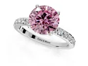 Solitaire Engagement Ring Setting for Fancy Pink Round Cut Center with Round Cut Pave Band and Prong Head in Platinum