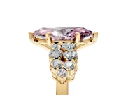 Cluster Engagement Ring Setting for Fancy Pink Marquise Center with 2-Row Shoulder Clusters and Prong Head in Yellow Gold