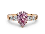 5 Stone Engagement Ring Setting for Fancy Pink Pear-Shaped Center with Plain Band and Prong Head in Rose Gold