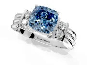 Solitaire Engagement Ring Setting for Fancy Blue Cushion Cut Center with Grooved Bar Accent Band and Prong Head in Platinum