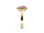 Starburst Halo Engagement Ring Setting for Fancy Pink Oval Center with Flat Cathedral Band and Prong Head in Yellow Gold