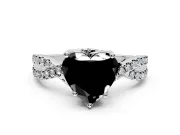 Solitaire Engagement Ring Setting for Fancy Black Heart-Shaped Center with Narrow Twist Pave Band and Prong Head in Sterling Silver