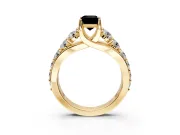 Solitaire Engagement Ring Setting for Fancy Black Emerald Cut Center with Graduated Shared Prongs and Prong Head in Yellow Gold