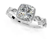 Vintage Station Engagement Ring Setting for Cushion Cut Center with Accents and Prong Head in Sterling Silver