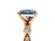 Solitaire Engagement Ring Setting for Fancy Blue Radiant Cut Center with Milgrain Bezel Accents and Prong Head in Rose Gold