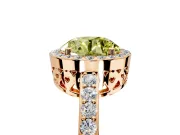 Halo Engagement Ring Setting for Fancy Yellow Round Cut Center with Heart-Shaped Openwork, Pave Band and Prong Head in Rose Gold