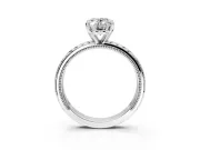 Solitaire Engagement Ring Setting for Oval Center with Milgrain X Pattern Band and Prong Head in White Gold