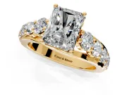 Solitaire Engagement Ring Setting for Radiant Cut Center with Graduated Shared Prongs and Prong Head in Yellow Gold
