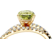 Solitaire Engagement Ring Setting for Fancy Yellow Radiant Cut Center with Woven 3-Strand Pave Band and Prong Head in Yellow Gold
