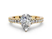 Solitaire Engagement Ring Setting for Pear-Shaped Center with Single Row Accent Band and Prong Head in Yellow Gold