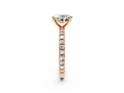 Solitaire Engagement Ring Setting for Oval Center with Fine Pave Band and Claw Prong Head in Rose Gold