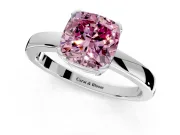 Solitaire Engagement Ring Setting for Fancy Pink Cushion Cut Center with Plain Band and Flat Tab Prong Head in Sterling Silver