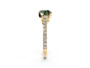 Solitaire Engagement Ring Setting for Fancy Green Round Cut Center with Widening Pave Band and Claw Prong Head in Yellow Gold