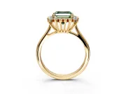 Starburst Halo Engagement Ring Setting for Fancy Green Asscher Cut Center with Thin Round-Wire Band and Prong Head in Yellow Gold