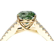 Solitaire Engagement Ring Setting for Fancy Green Cushion Cut Center with Pave Split Shank and Prong Head in Yellow Gold