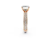 Solitaire Engagement Ring Setting for Asscher Cut Center with Domed Multi-Row Pave Band and Prong Head in Rose Gold
