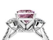 3 Stone Engagement Ring Setting for Fancy Pink Princess Cut Center with Crossover Basket, Pave Band and Prong Head in Sterling Silver