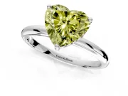 Hidden Halo Engagement Ring Setting for Fancy Yellow Heart-Shaped Center with Thin Round-Wire Band and Prong Head in White Gold