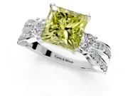 3 Stone Engagement Ring Setting for Fancy Yellow Princess Cut Center with Pave Twist Band and Prong Head in Platinum
