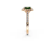 Halo Engagement Ring Setting for Fancy Green Asscher Cut Center with Raised Halo, Pave Band and Prong Head in Rose Gold