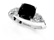 3 Stone Engagement Ring Setting for Fancy Black Cushion Cut Center with Large Pear-Shaped Accents and Prong Head in Platinum