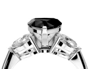 3 Stone Engagement Ring Setting for Fancy Black Heart-Shaped Center with Large Pear-Shaped Accents and Prong Head in Platinum